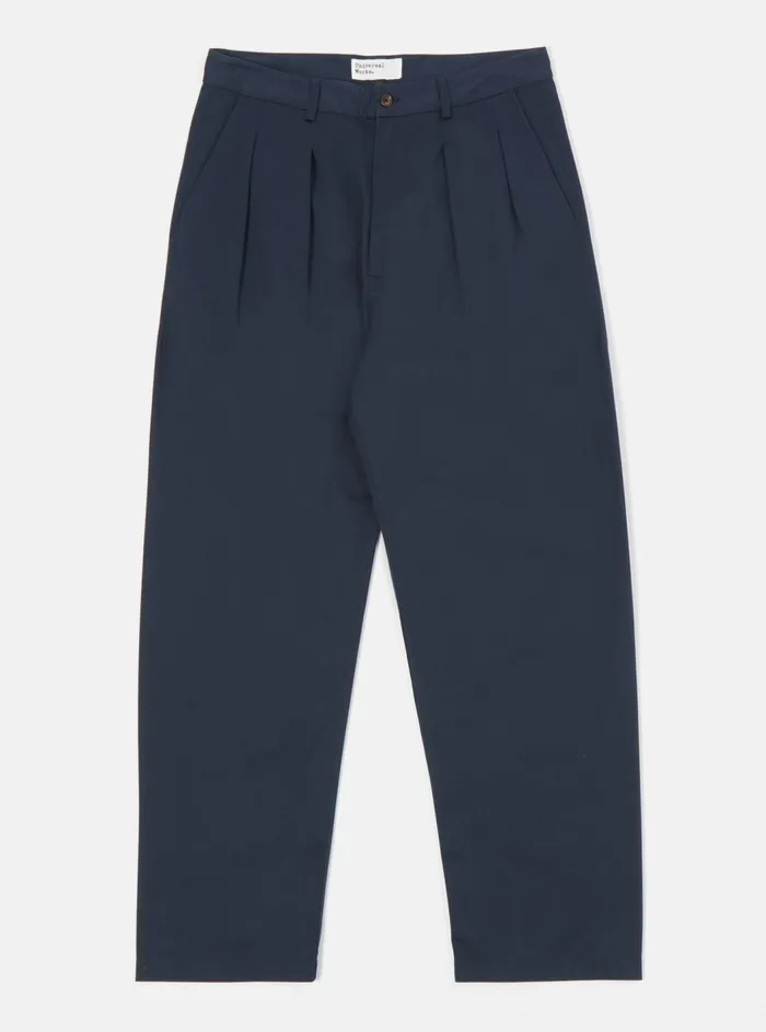 Double Pleat Pant In Navy Twill Men Universal Works Cotton Twill