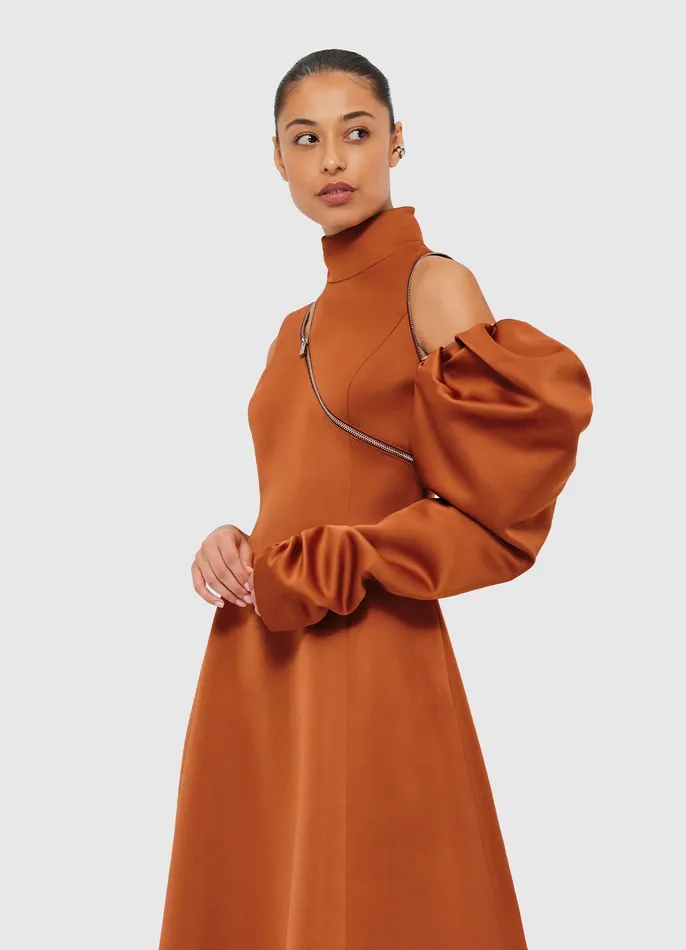 Dresses and Jumpsuits Annalise One Shoulder Midi Dress 8211 Toffee 8211 LEO LIN Women