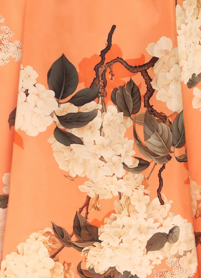 Dresses and Jumpsuits Charlotte Maxi Dress 8211 Hydrangea Print in Tangerine 8211 LEO LIN Women