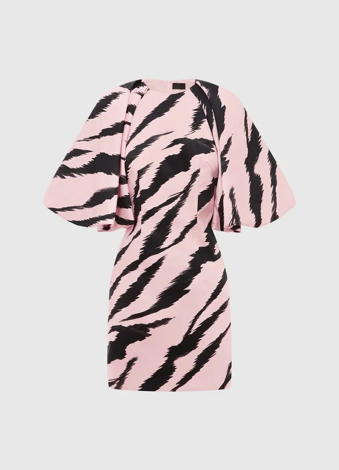 Dresses and Jumpsuits LEO LIN Women Gabriella Puff Sleeve Mini Dress 8211 Tiger Print in Pink