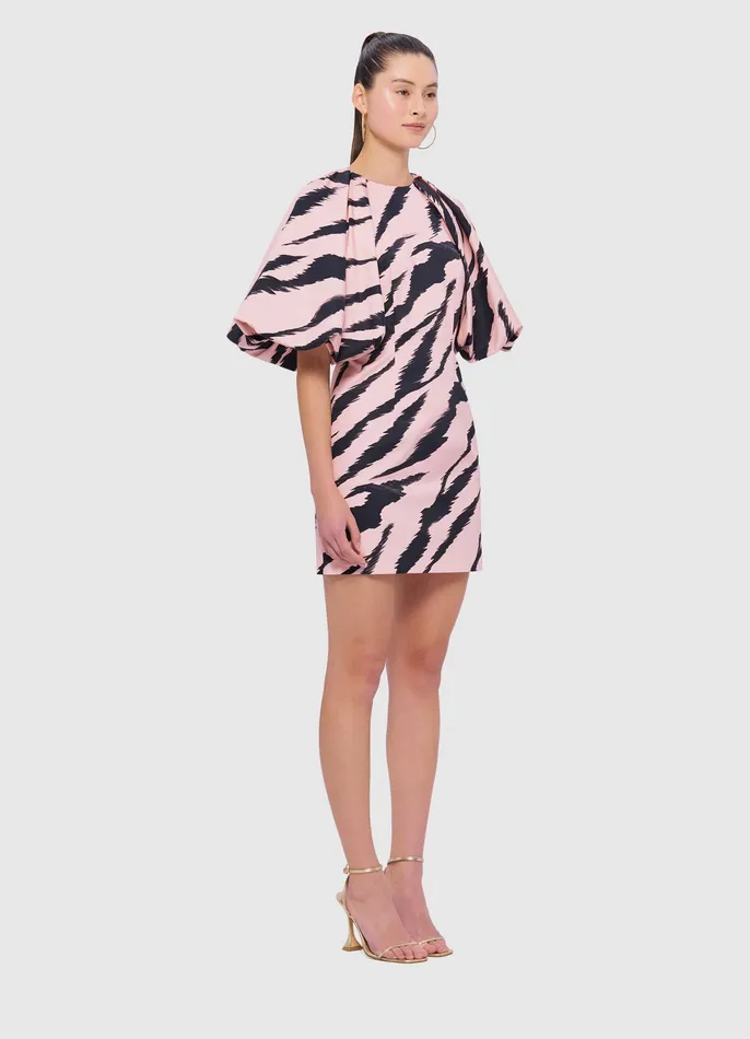 Dresses and Jumpsuits LEO LIN Women Gabriella Puff Sleeve Mini Dress 8211 Tiger Print in Pink