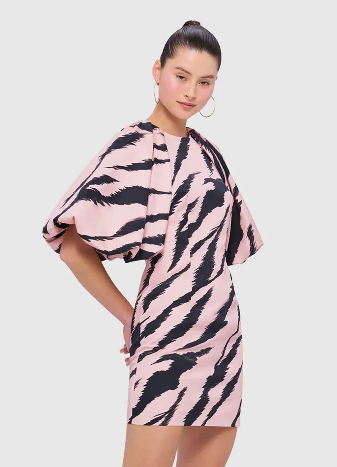Dresses and Jumpsuits LEO LIN Women Gabriella Puff Sleeve Mini Dress 8211 Tiger Print in Pink