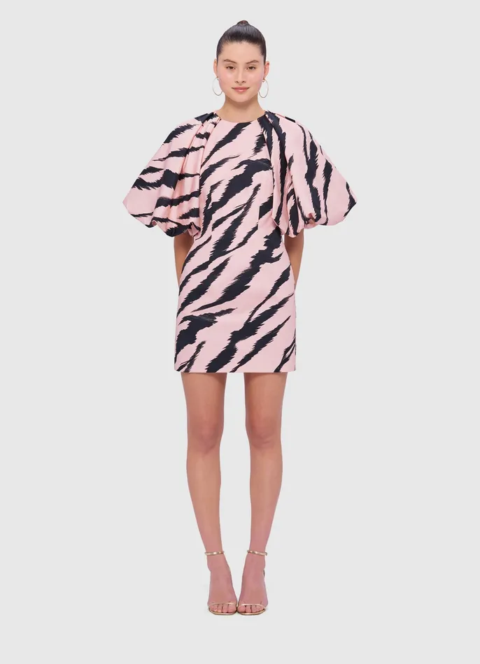 Dresses and Jumpsuits LEO LIN Women Gabriella Puff Sleeve Mini Dress 8211 Tiger Print in Pink