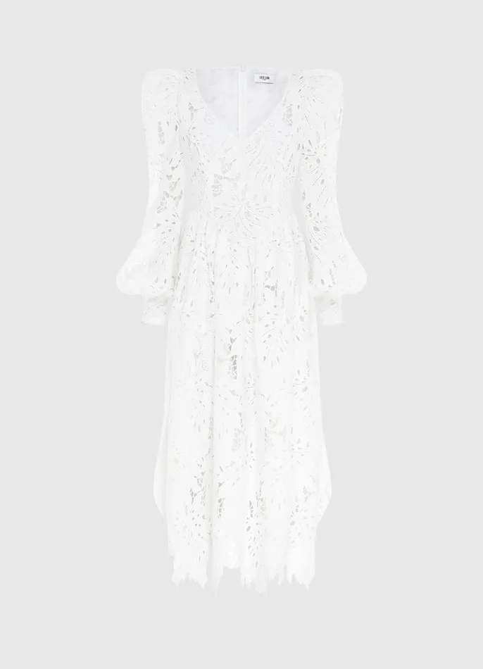 Dresses and Jumpsuits Lilah Lace Structured Shoulder V Neck Dress 8211 Snow LEO LIN Women
