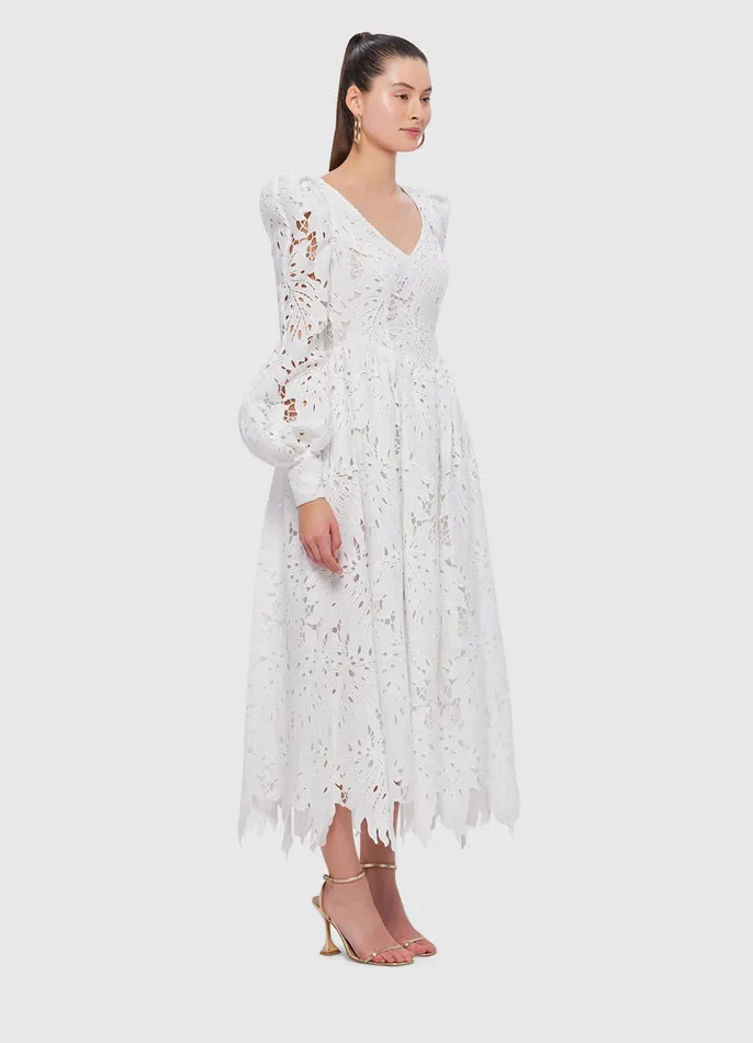 Dresses and Jumpsuits Lilah Lace Structured Shoulder V Neck Dress 8211 Snow LEO LIN Women