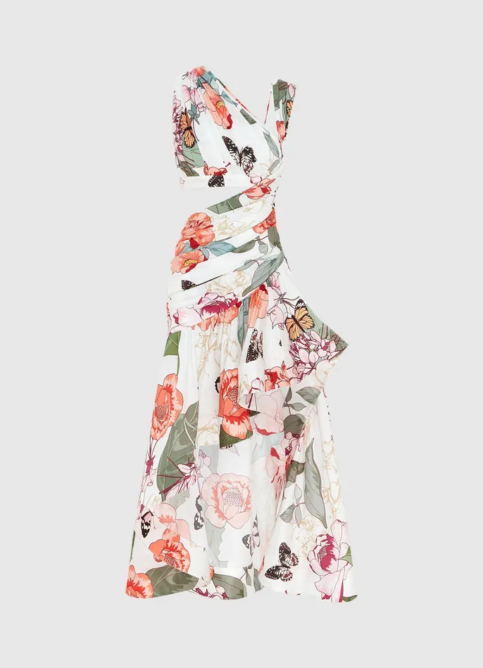 Dresses and Jumpsuits Women Tyler Asymmetric Gown 8211 Lush Print in White LEO LIN