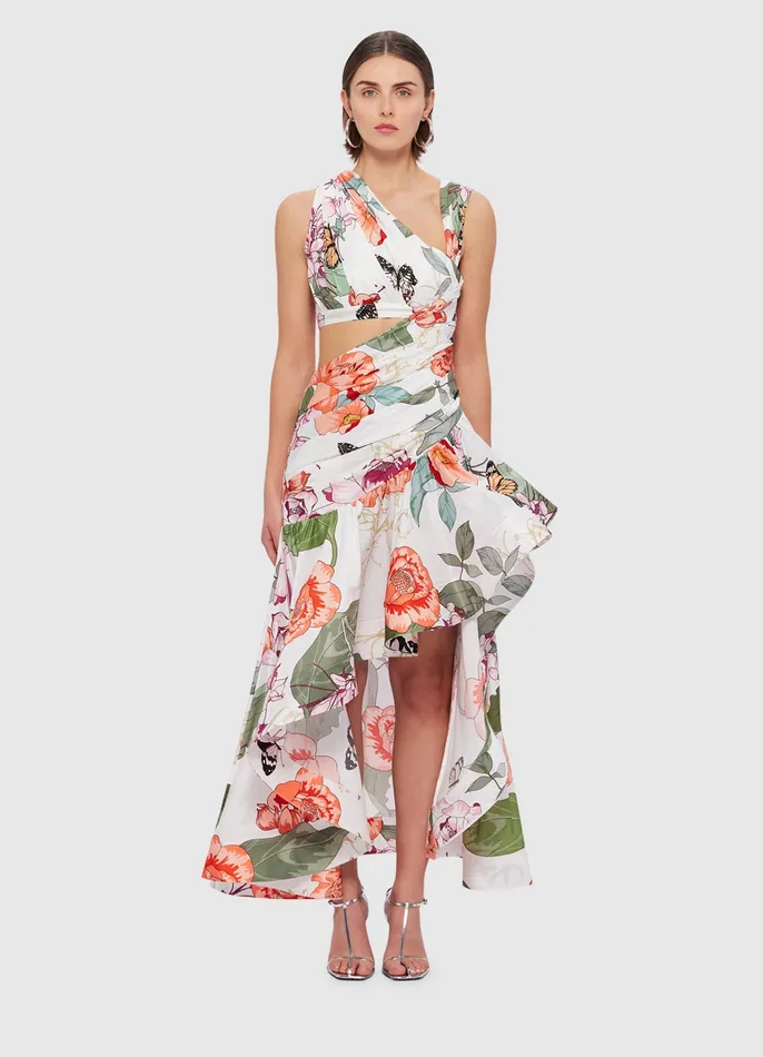 Dresses and Jumpsuits Women Tyler Asymmetric Gown 8211 Lush Print in White LEO LIN