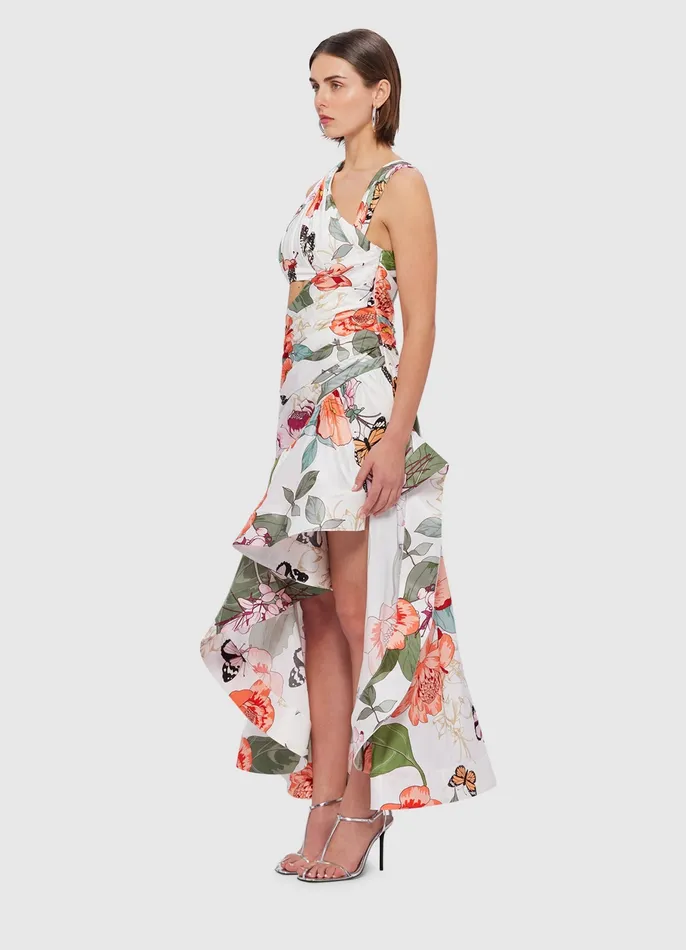 Dresses and Jumpsuits Women Tyler Asymmetric Gown 8211 Lush Print in White LEO LIN