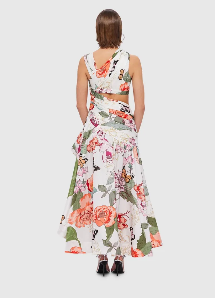 Dresses and Jumpsuits Women Tyler Asymmetric Gown 8211 Lush Print in White LEO LIN