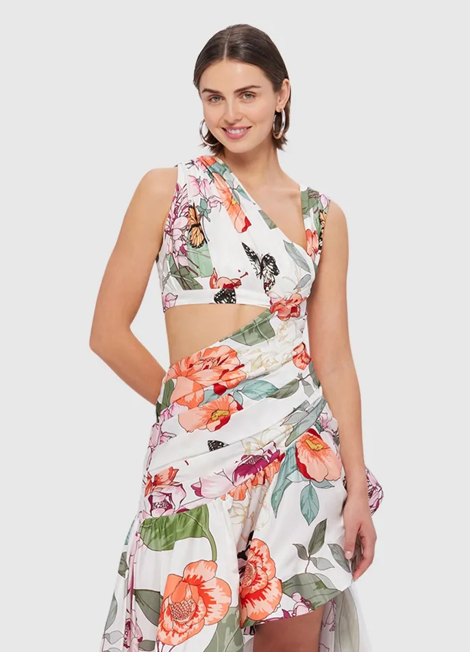 Dresses and Jumpsuits Women Tyler Asymmetric Gown 8211 Lush Print in White LEO LIN