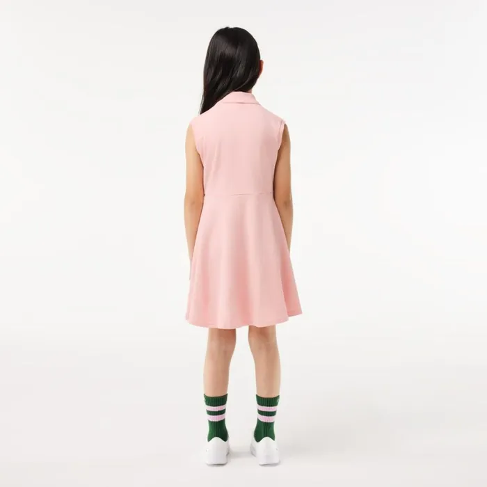 Dresses and Skirts Kids Lacoste Kids039 Fit and Flare Stretch Piqu Polo Dress Waterlily Pink Kf9