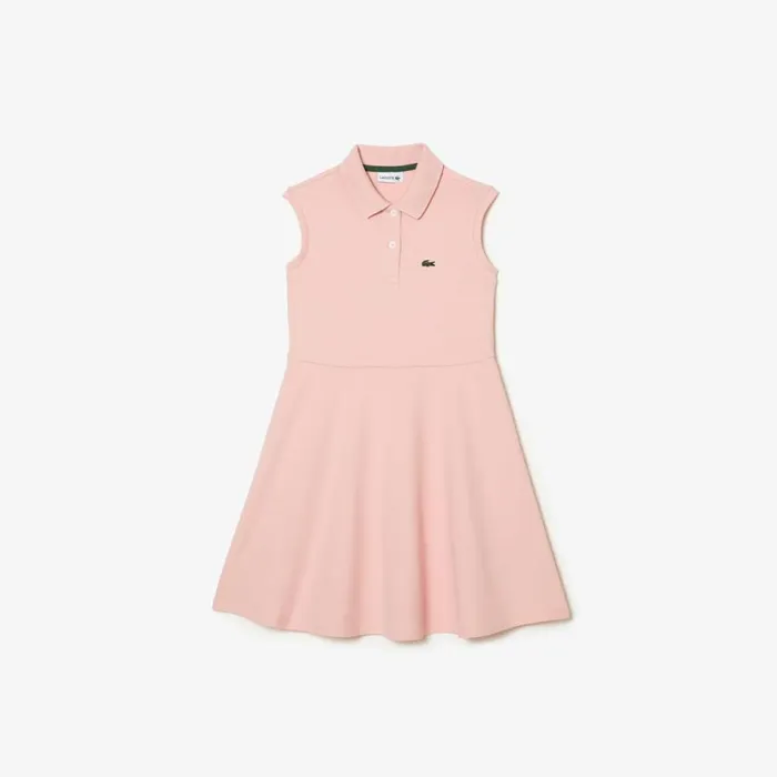 Dresses and Skirts Kids Lacoste Kids039 Fit and Flare Stretch Piqu Polo Dress Waterlily Pink Kf9