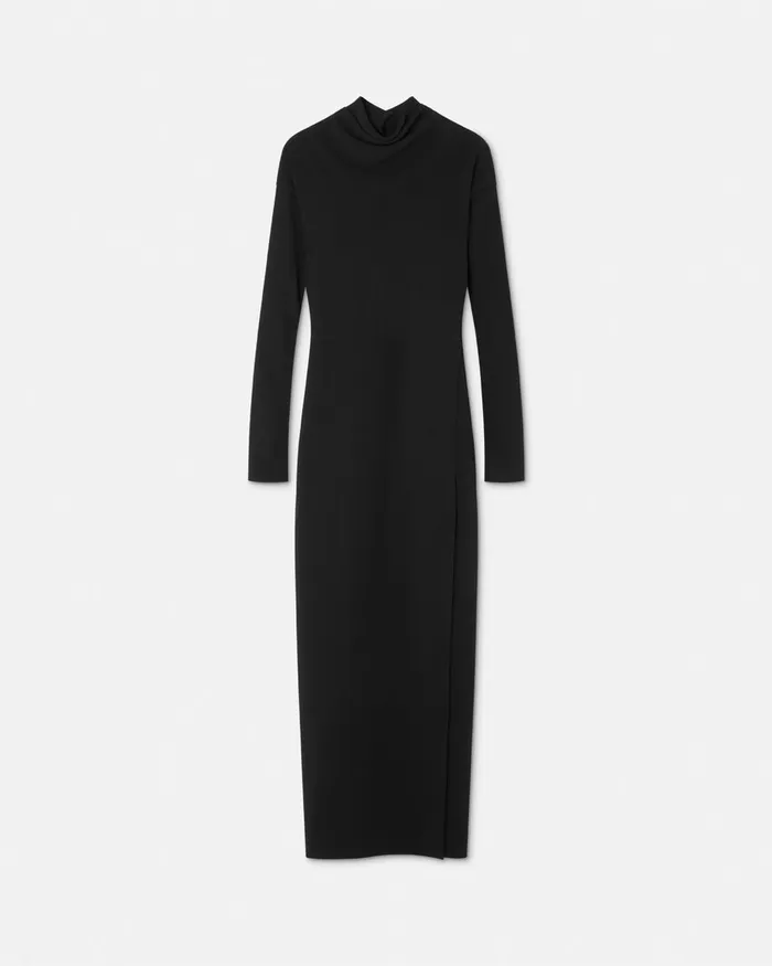 Dresses Women Versace Cady DrapedNeck Slit Gown Black