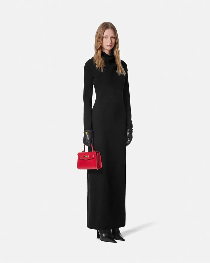 Dresses Women Versace Cady DrapedNeck Slit Gown Black