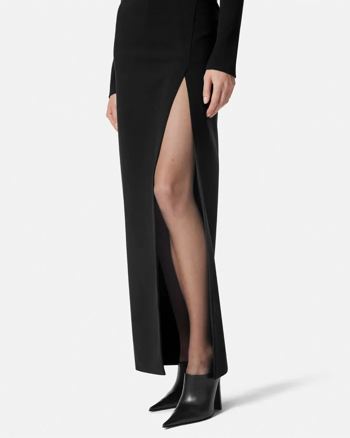 Dresses Women Versace Cady DrapedNeck Slit Gown Black