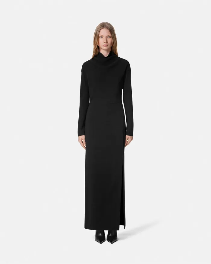 Dresses Women Versace Cady DrapedNeck Slit Gown Black