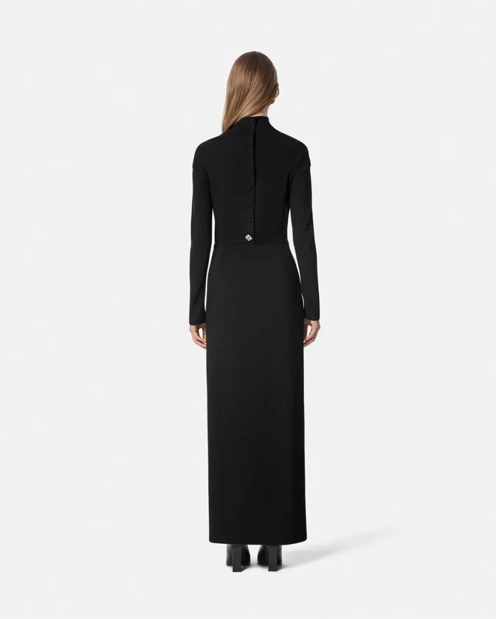 Dresses Women Versace Cady DrapedNeck Slit Gown Black