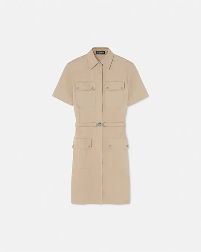 Dresses Women Versace Cargo Gabardine Mini Shirt Dress Beige