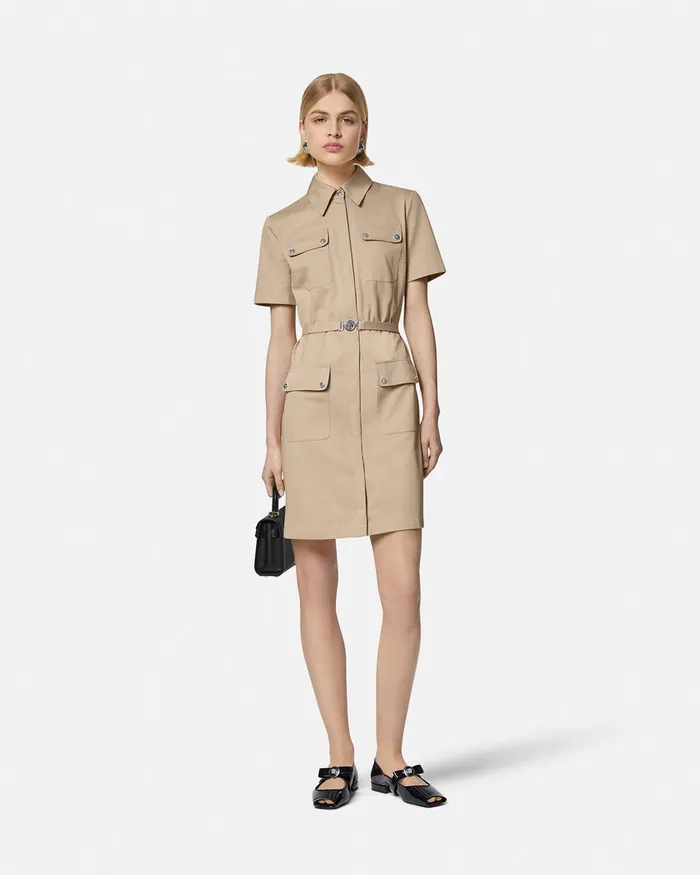 Dresses Women Versace Cargo Gabardine Mini Shirt Dress Beige