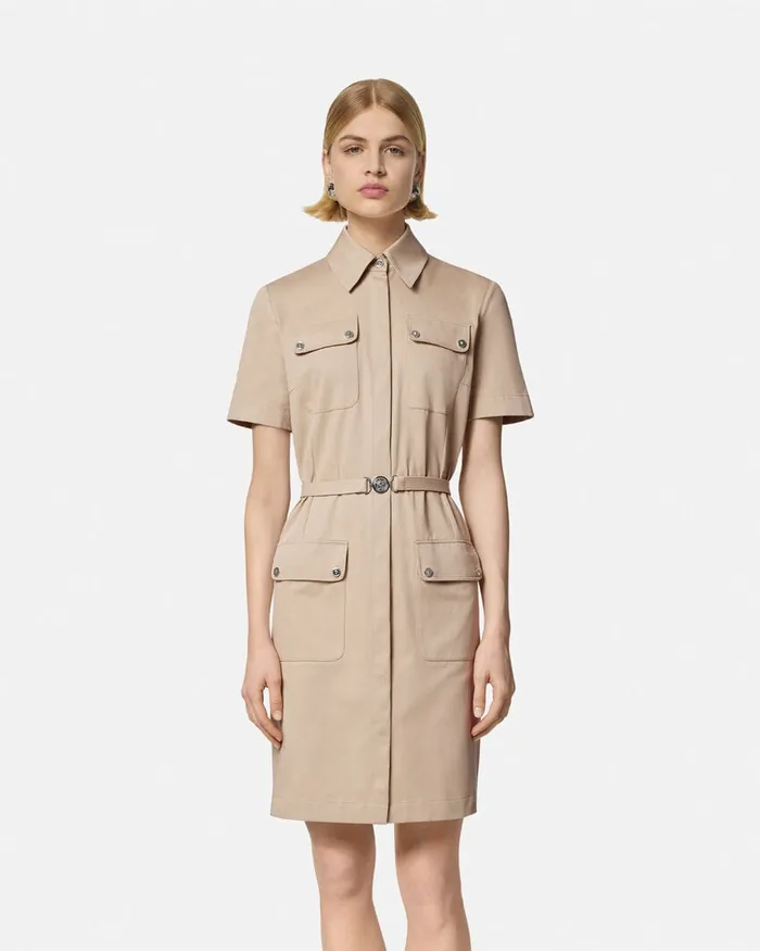 Dresses Women Versace Cargo Gabardine Mini Shirt Dress Beige