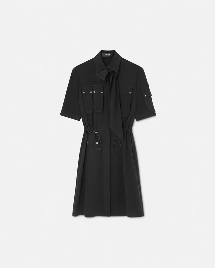 Dresses Women Versace Cargo Lavallire Silk Mini Shirt Dress Black