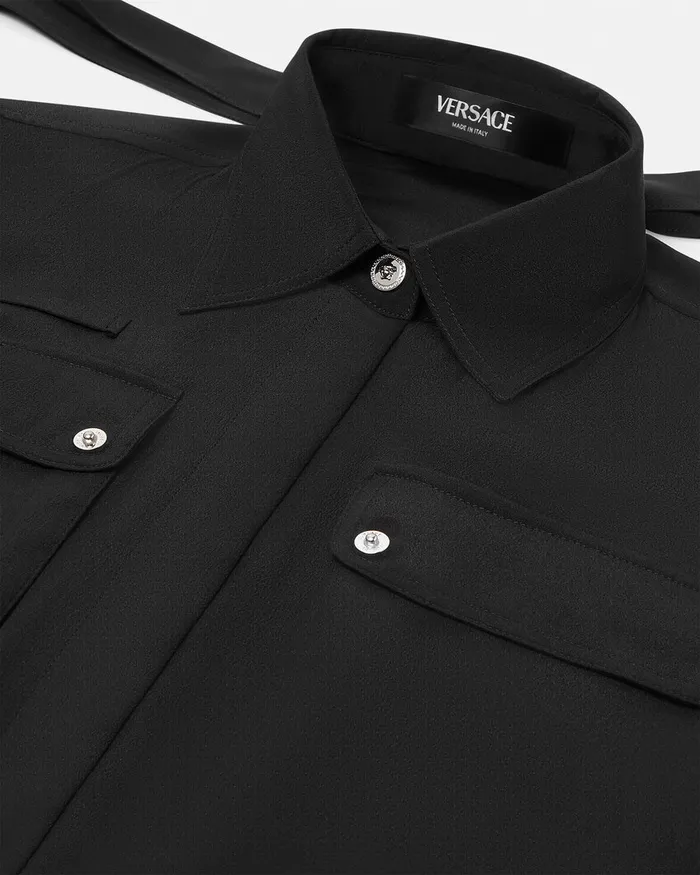 Dresses Women Versace Cargo Lavallire Silk Mini Shirt Dress Black