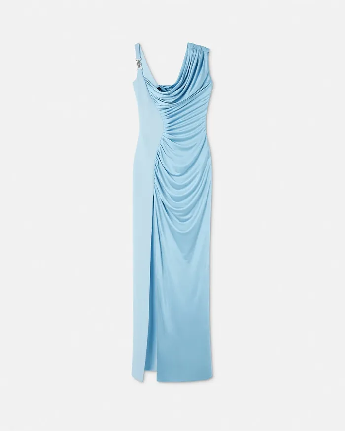 Dresses Women Versace Medusa 03995 Draped Gown Light Blue