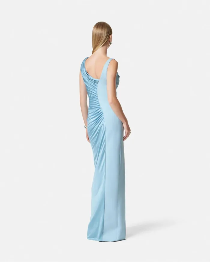 Dresses Women Versace Medusa 03995 Draped Gown Light Blue