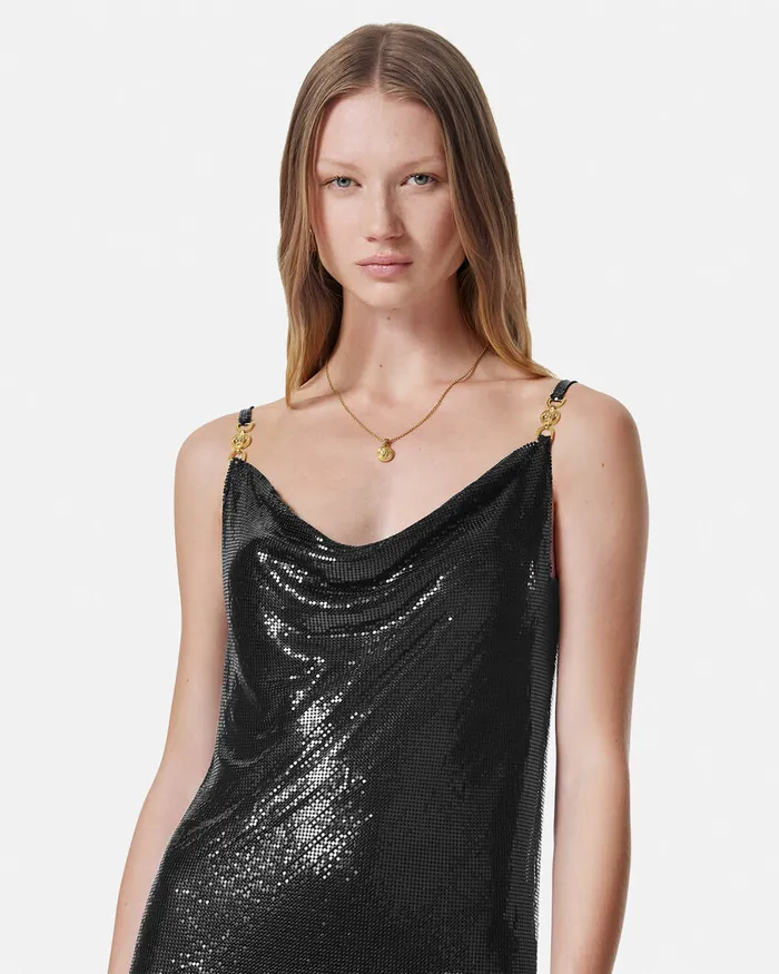 Dresses Women Versace Metal Mesh Slip Mini Dress Black