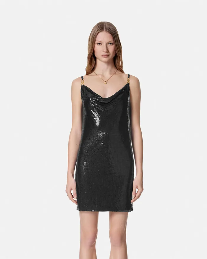 Dresses Women Versace Metal Mesh Slip Mini Dress Black