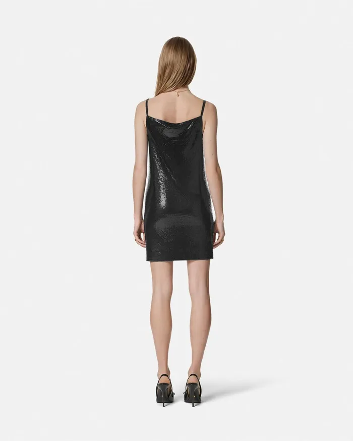 Dresses Women Versace Metal Mesh Slip Mini Dress Black