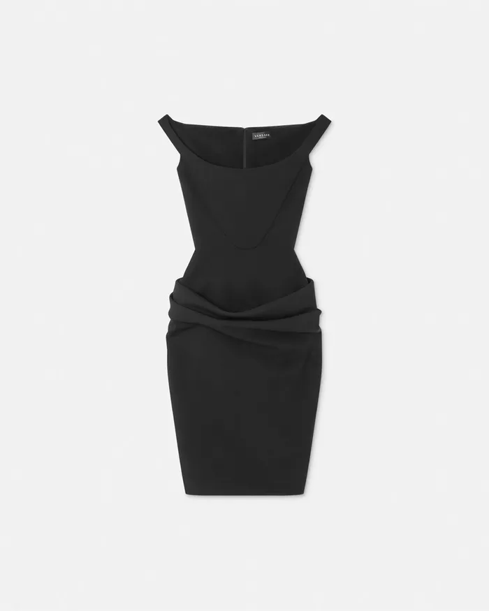 Dresses Women Versace Wool Gabardine Corset Draped Midi Dress Black
