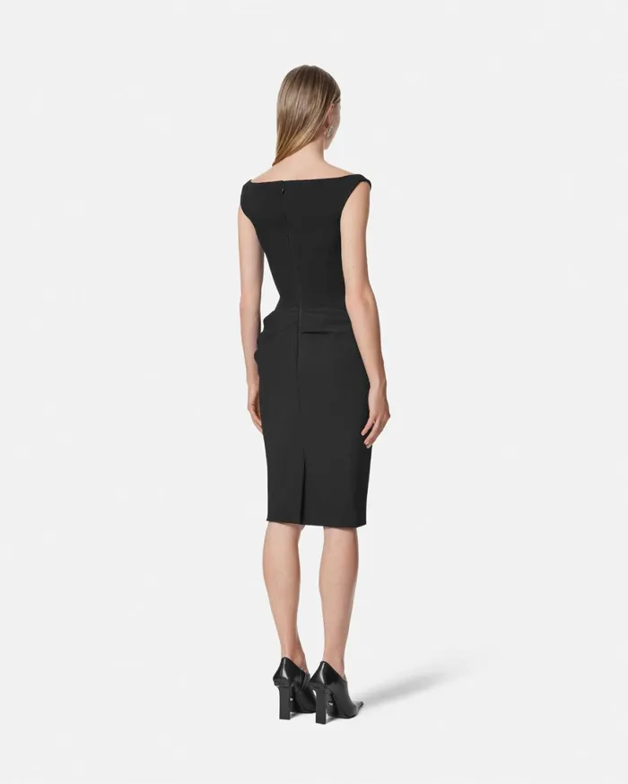 Dresses Women Versace Wool Gabardine Corset Draped Midi Dress Black