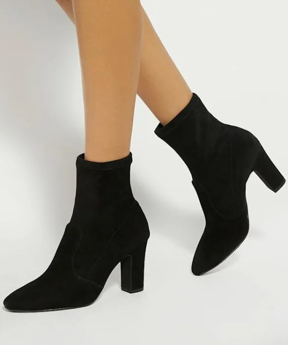 Dune London Black Boots Women Optilly Black Wide Fit Almond Toe Sock Boots Black