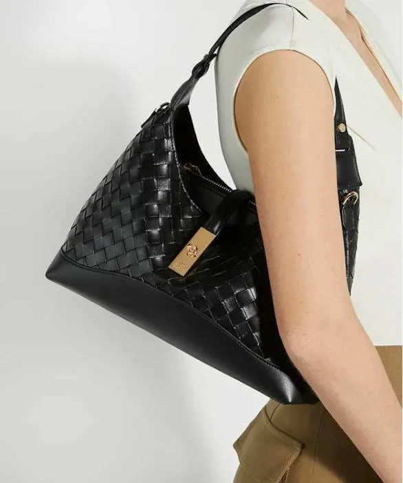 Dune London Black Handbags Women Dorset Black Woven Turn Lock Shoulder Bag Black