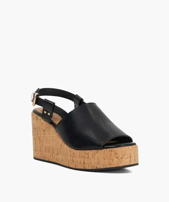 Dune London Black Sandals Women Kosley Black Leather Open Toe Wedge Heels Black