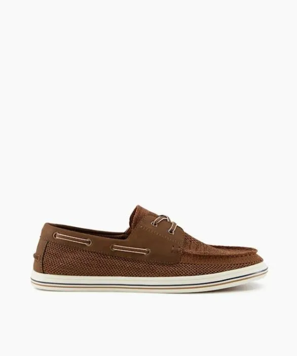 Dune London Boat Shoes Men Burnner Tan Knitted Boat Shoes Brown