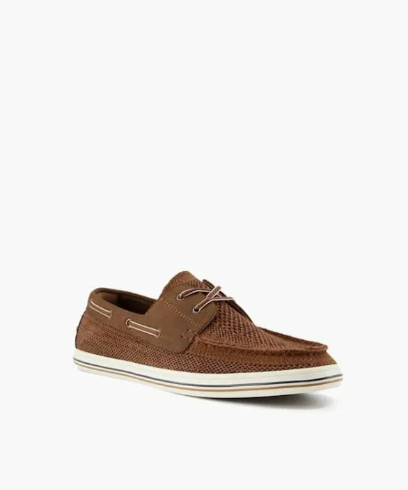 Dune London Boat Shoes Men Burnner Tan Knitted Boat Shoes Brown