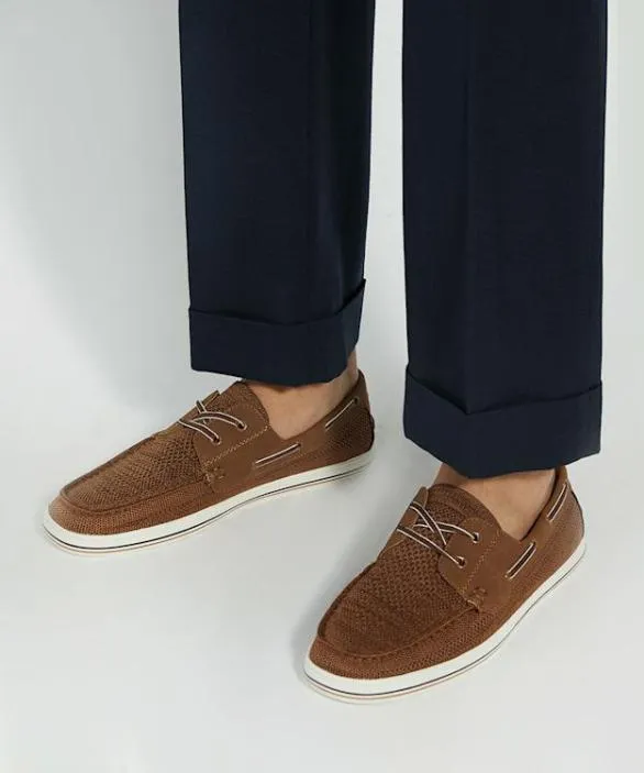 Dune London Boat Shoes Men Burnner Tan Knitted Boat Shoes Brown