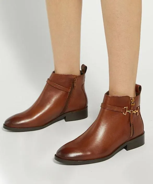 Dune London Brown Boots Women Parklyn Tan Wide Fit Leather Ankle Boots Brown