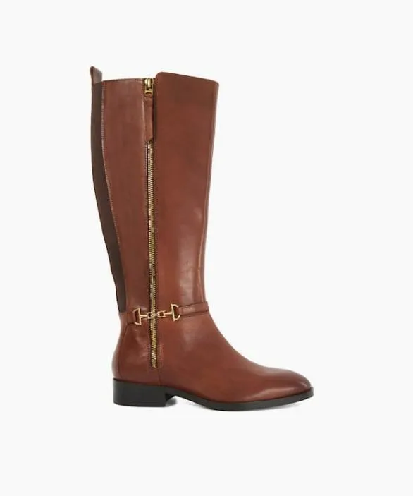 Dune London Brown Boots Women Taylyn Tan Riding Boots With Signature Buckle Detail Brown Dune London Brown Boots Women Taylyn Tan Riding Boots With Signature Buckle Detail Brown