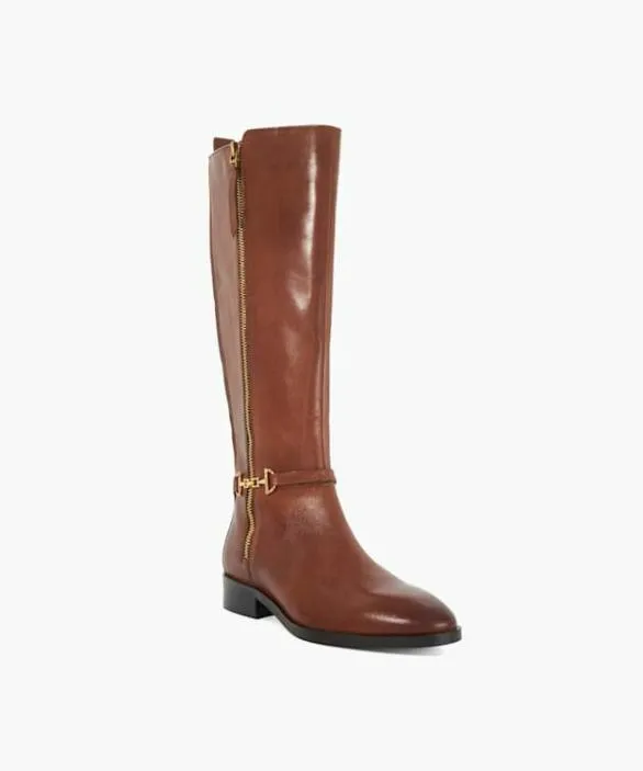 Dune London Brown Boots Women Taylyn Tan Riding Boots With Signature Buckle Detail Brown