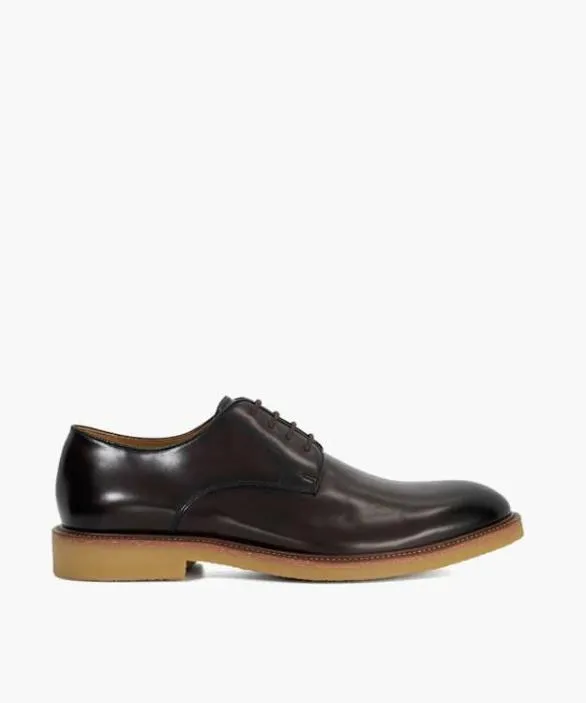Dune London Brown Shoes Men Banford Brown Leather Gibson Lace Up Shoes Brown