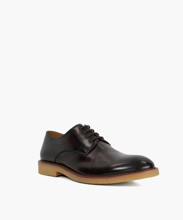 Dune London Brown Shoes Men Banford Brown Leather Gibson Lace Up Shoes Brown