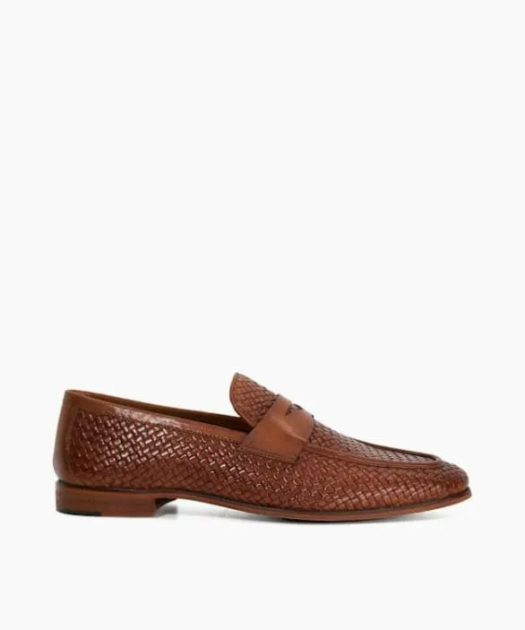 Dune London Brown Shoes Men Beliay Tan Woven Leather Loafers Brown