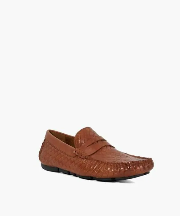 Dune London Brown Shoes Men Bradlay Woven Tan Leather Stamp Weave Driver Brown