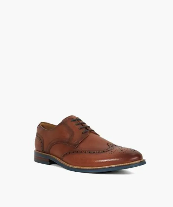 Dune London Brown Shoes Men Stanford Tan Leather Lace Up Brogues Brown