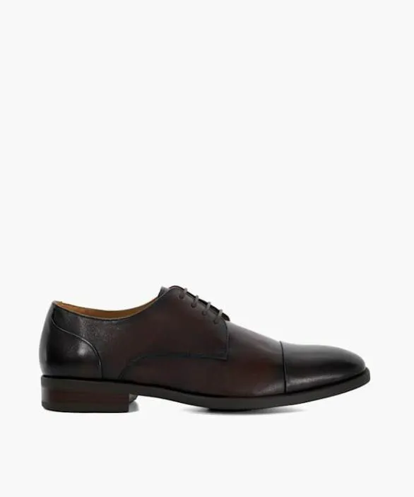 Dune London Brown Shoes Men Suffix Brown Leather Toe Cap Lace Up Derby Brown