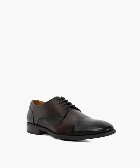 Dune London Brown Shoes Men Suffix Brown Leather Toe Cap Lace Up Derby Brown