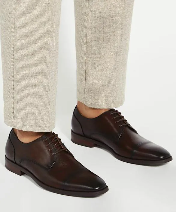 Dune London Brown Shoes Men Suffix Brown Leather Toe Cap Lace Up Derby Brown